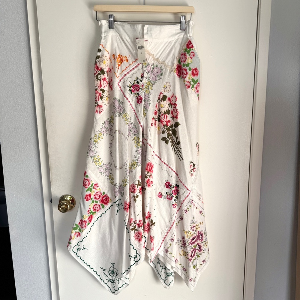 NWT Anthropologie Patchwork Embroidered Linen Wide-Leg Pants | Size S